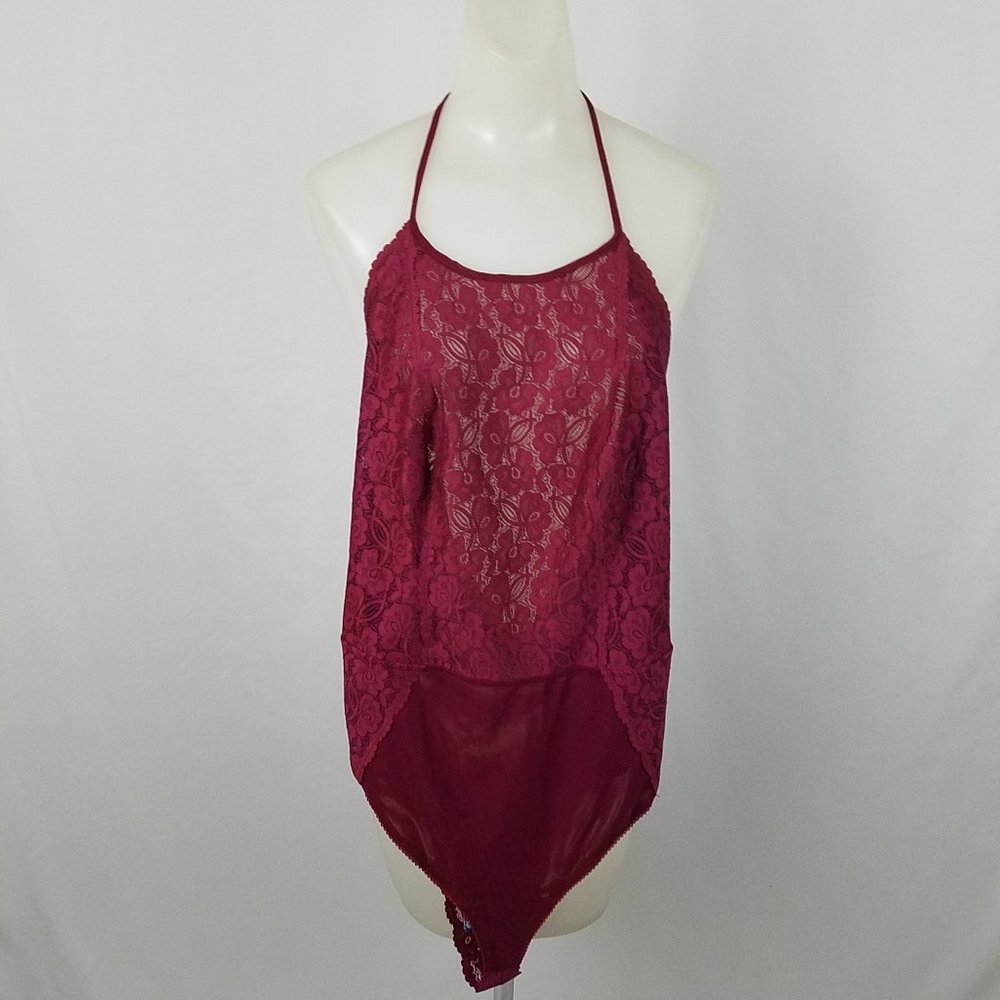 Free People Intimately Dance Around Bodysuit Wine Red Floral Nylon Lace Medium